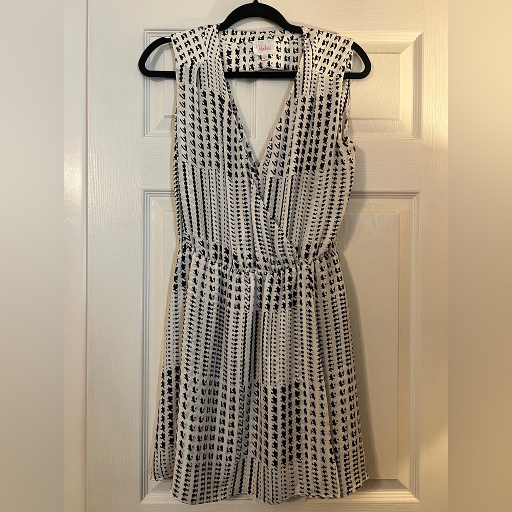 Parker Black and White Geometric Midi Dress